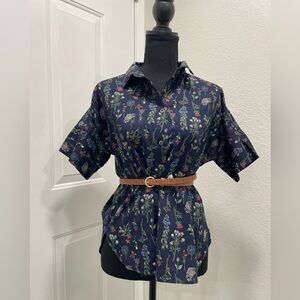 Uniqlo Navy Floral Button Down Shirt